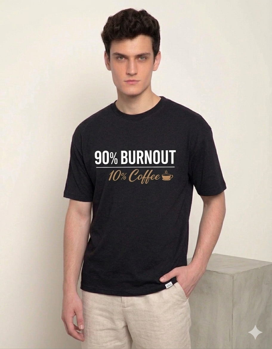 90%burnout 10% coffee black t shirt