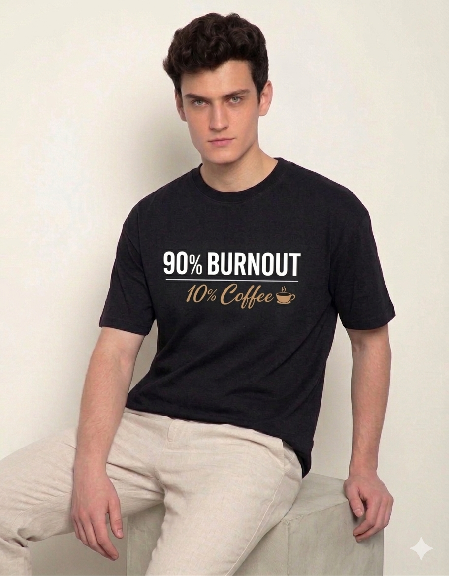 90%burnout 10% coffee black t shirt