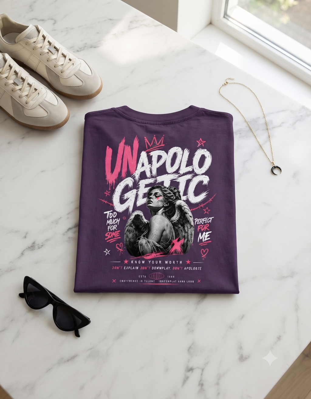 Unapologetic Fallen Angel Oversized T-Shirt – Women's Graphic Tee