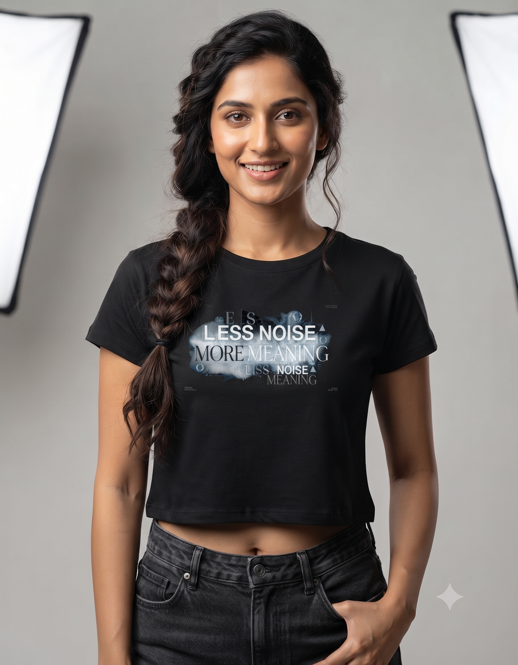 Less Noise More Meaning Crop Top | Minimalist Tee – Vibzo