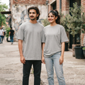 Plain	Grey	Melange	Oversized	T-Shirt