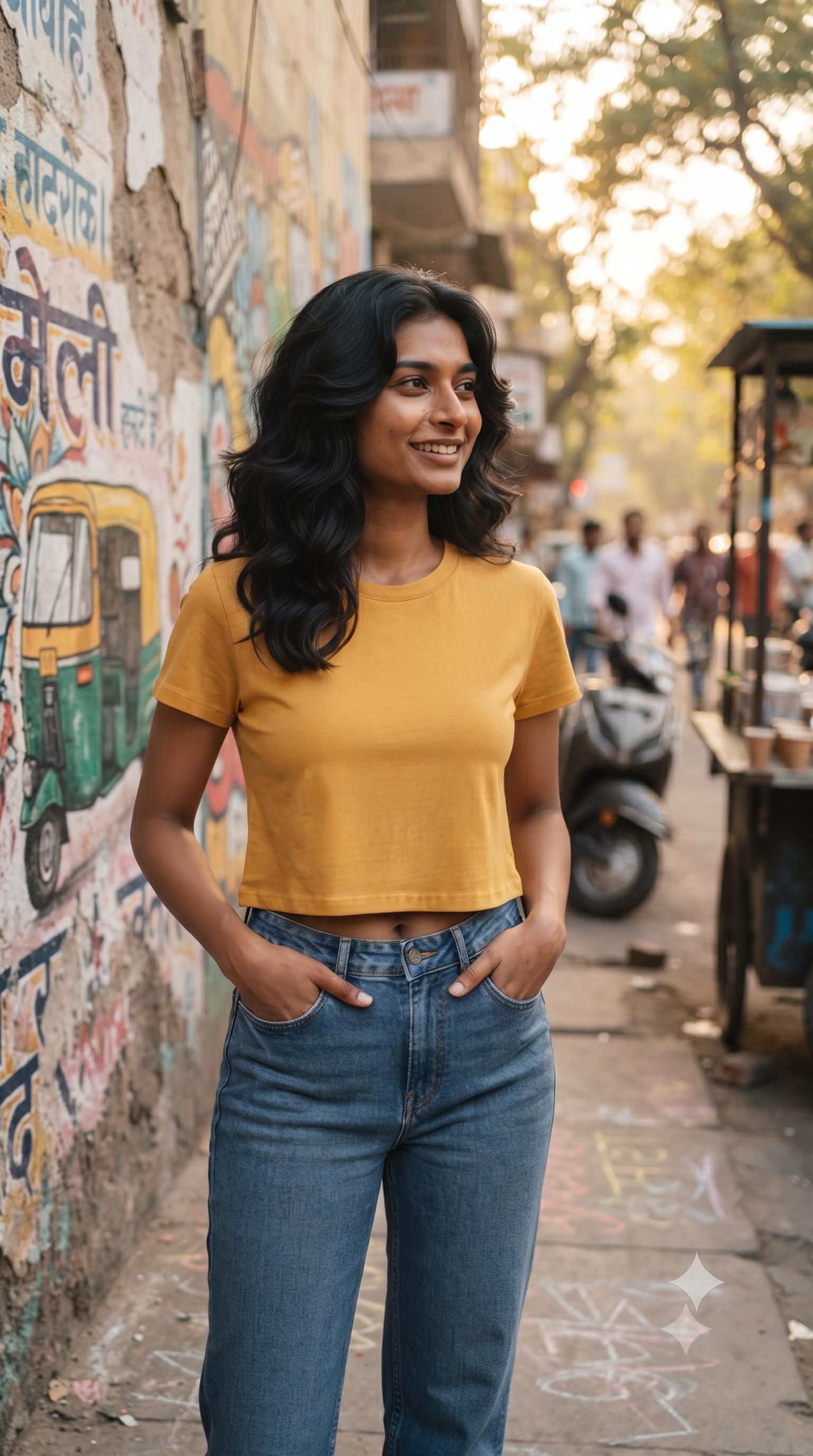 Golden	Yellow	Plain	Crop	Top