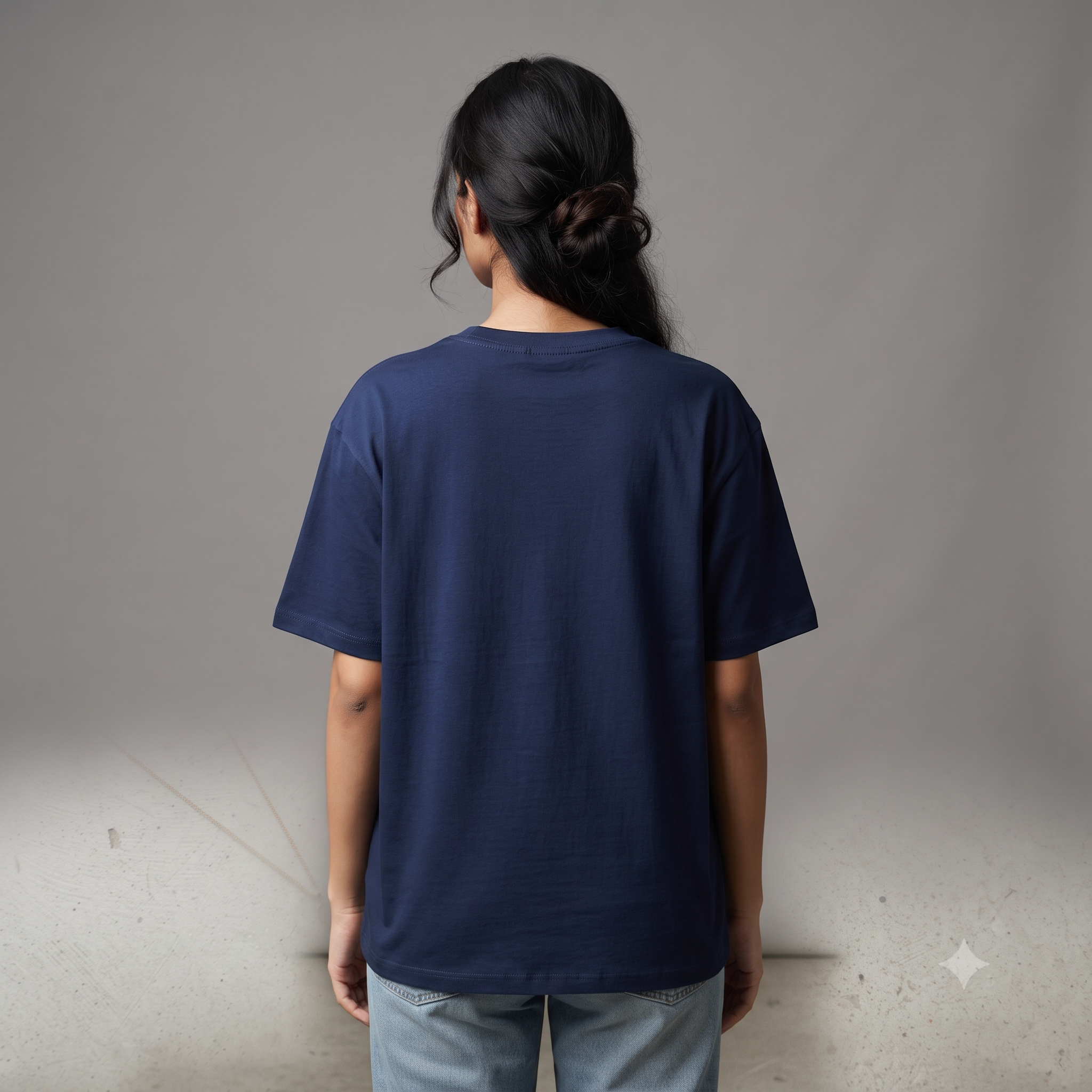 Plain	Navy	Blue	Oversized	T-Shirt