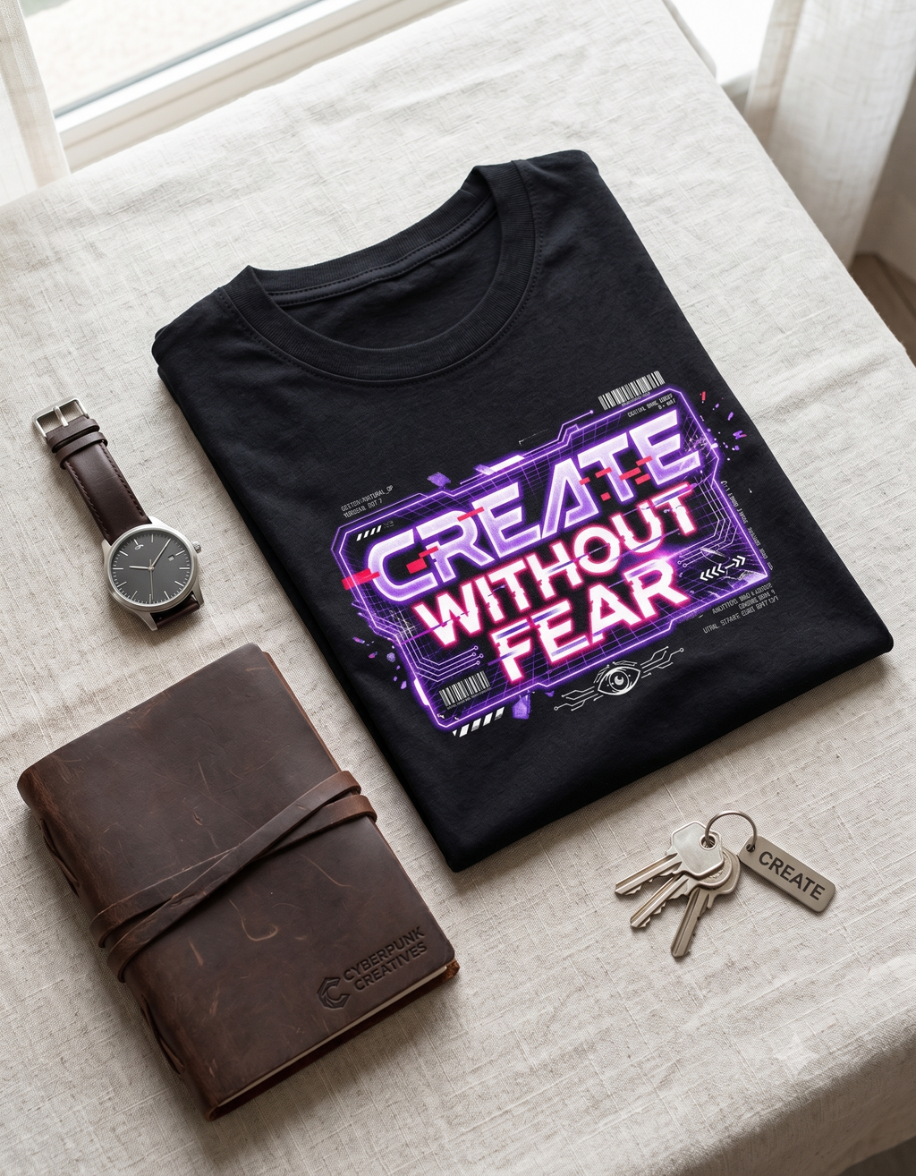 Create Without Fear Cyberpunk Neon Classic T-Shirt – Unisex Graphic Tee