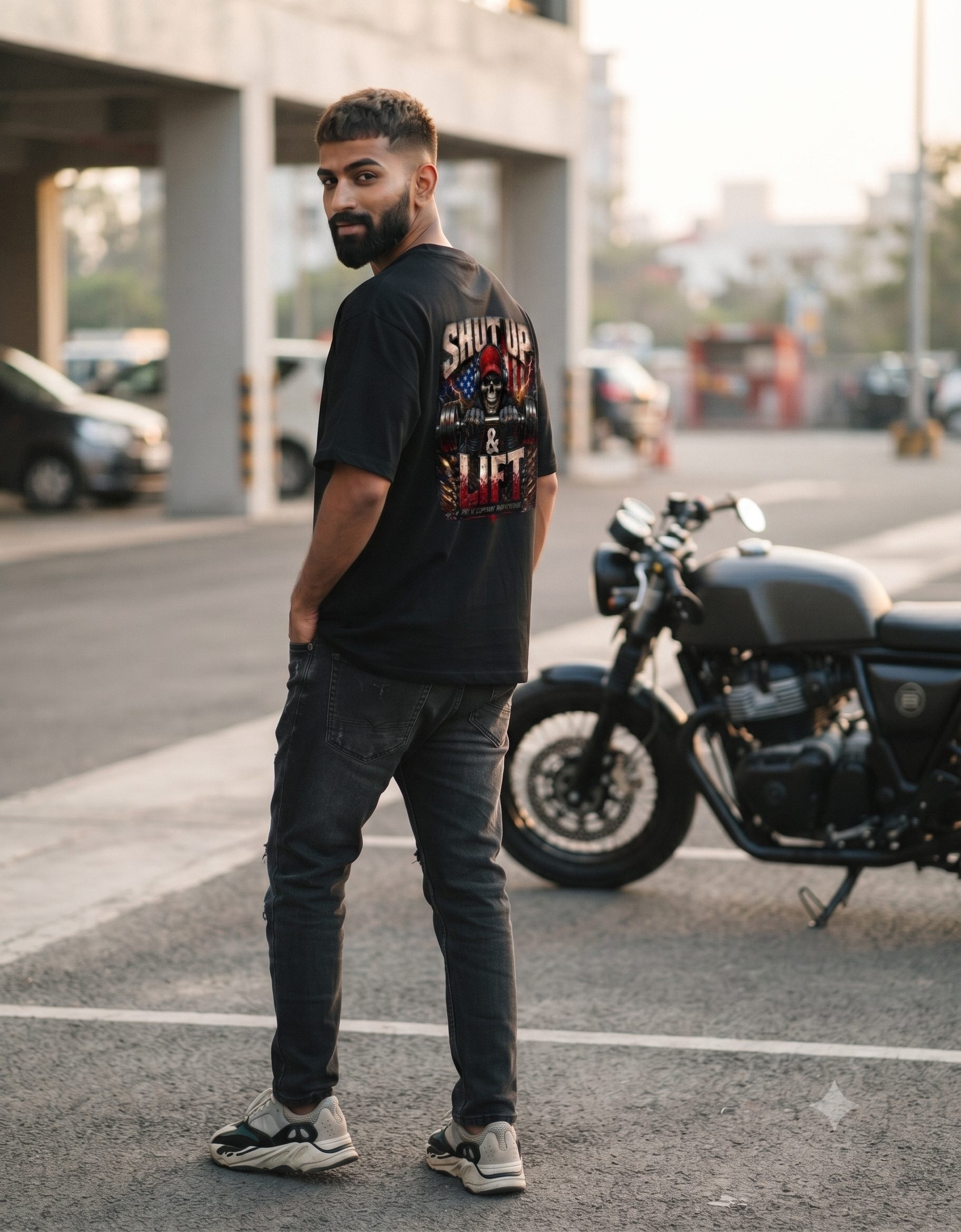 Shut Up & Lift Skull Oversized T-Shirt – Men's Graphic Gym Tee