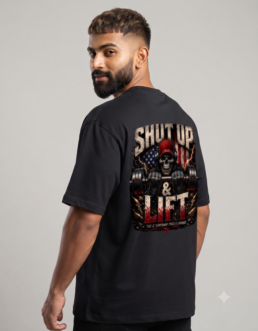 Shut Up & Lift Skull Oversized T-Shirt – Men's Graphic Gym Tee