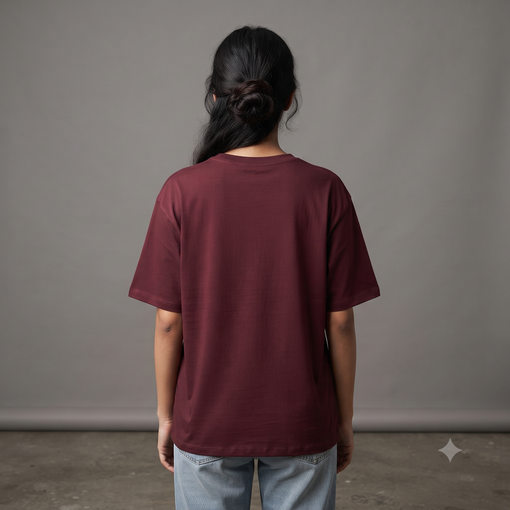Plain	Maroon	Oversized	T-Shirt
