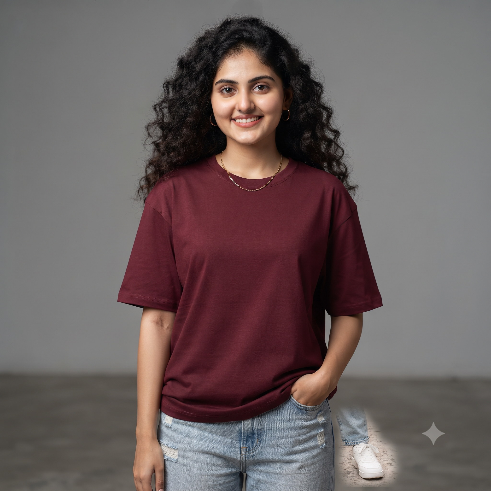Plain	Maroon	Oversized	T-Shirt