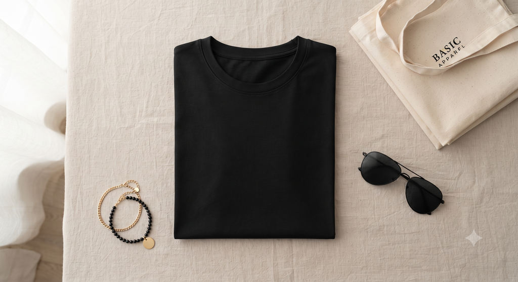 Women's	Classic	Plain	Black	T-Shirt