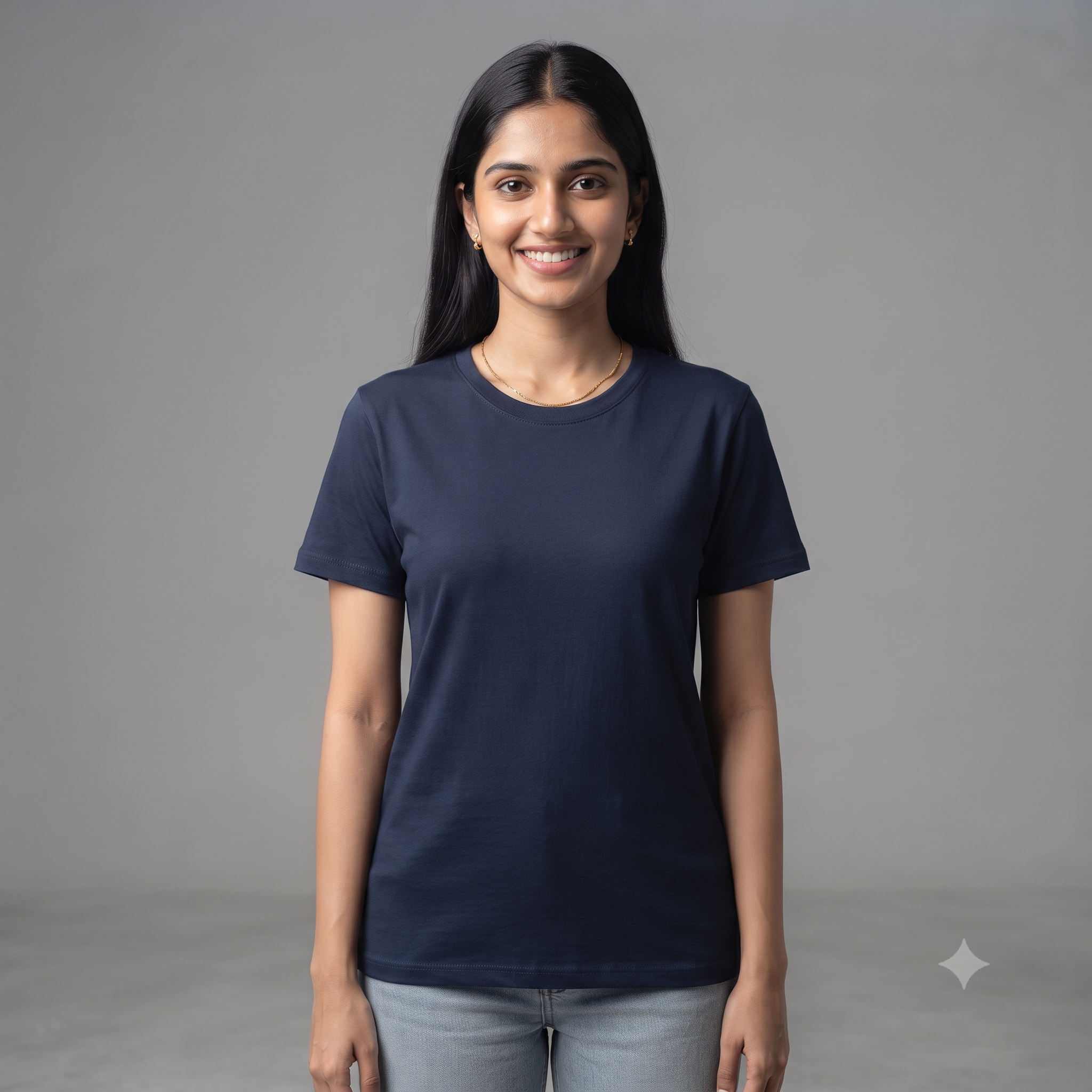 Women's	Classic	Plain	Navy	Blue	T-Shirt