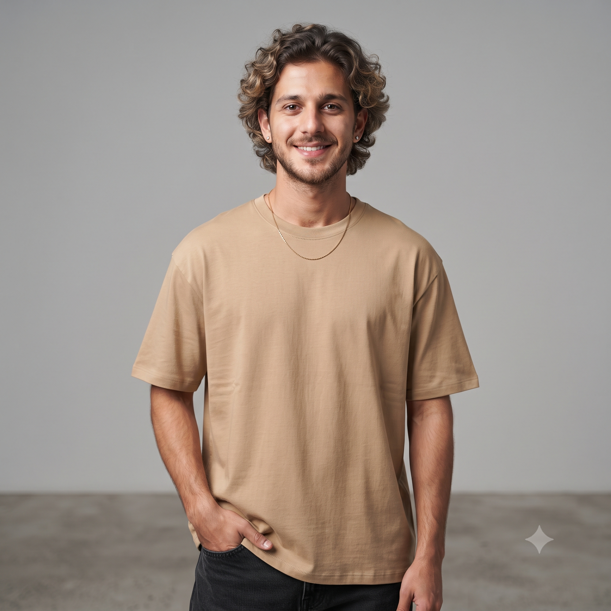 Plain	Beige	Oversized	T-Shirt