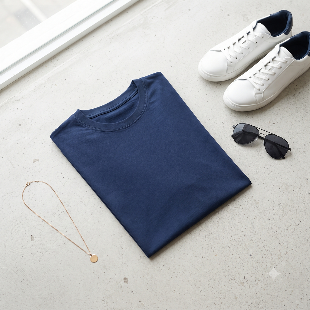 Plain	Navy	Blue	Oversized	T-Shirt