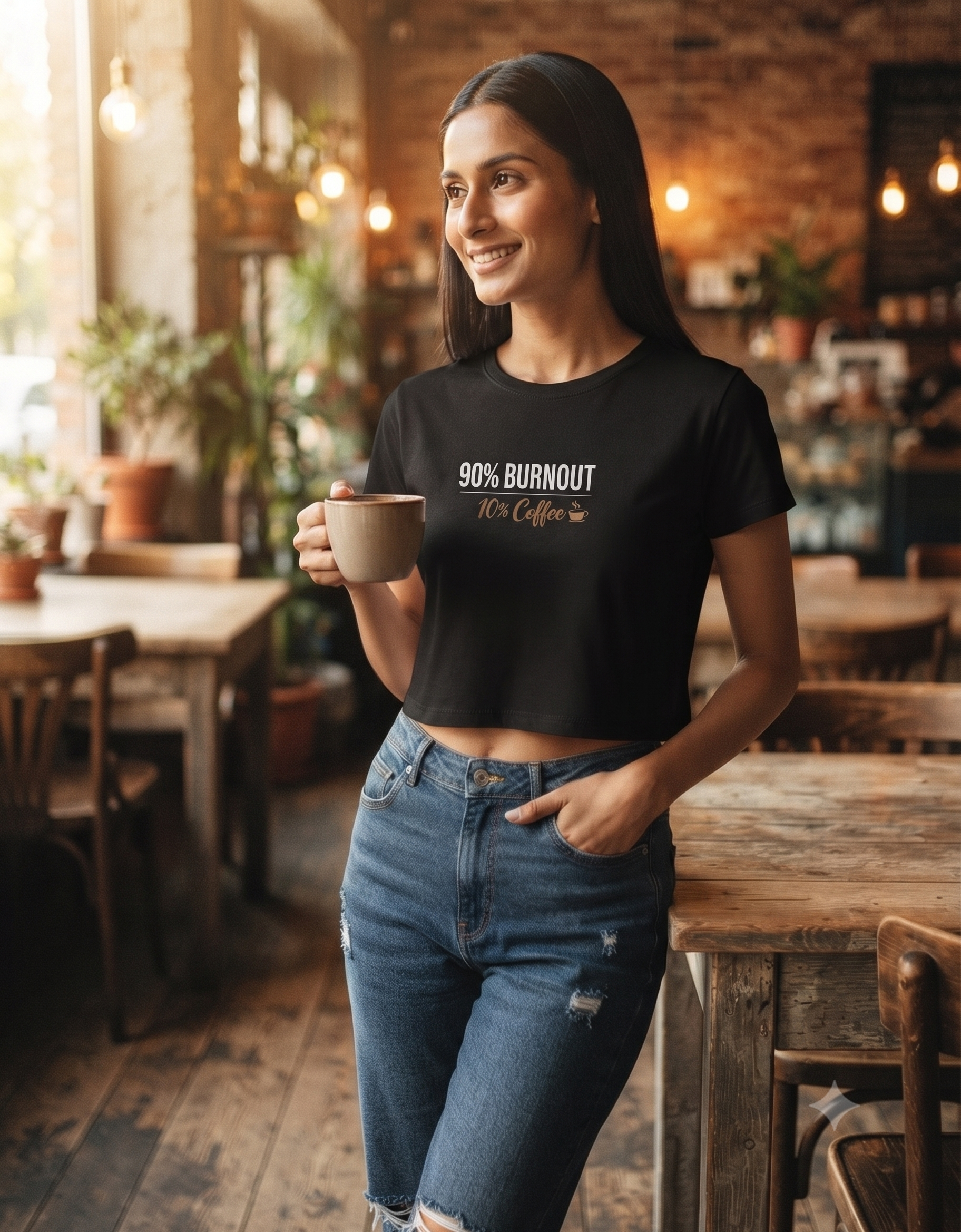 90% Burnout 10% Coffee Crop Top – Women's Graphic Tee