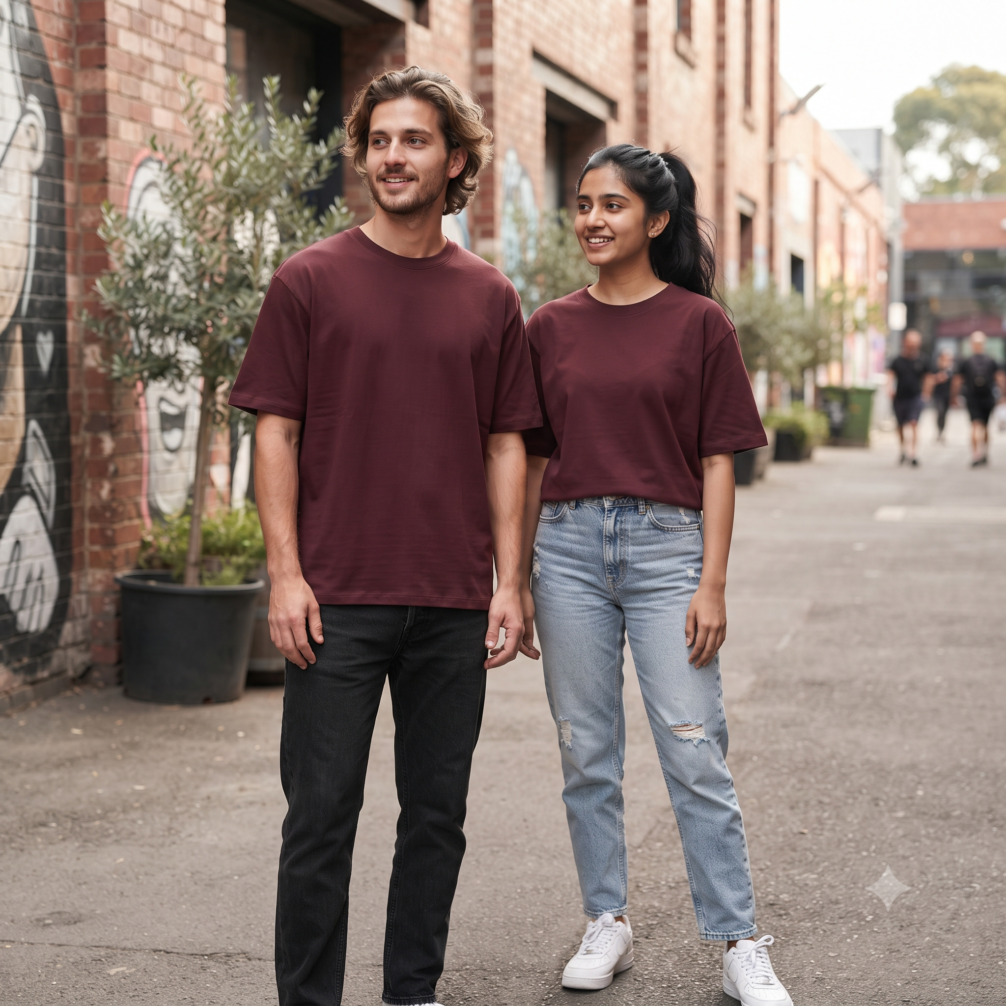 Plain	Maroon	Oversized	T-Shirt