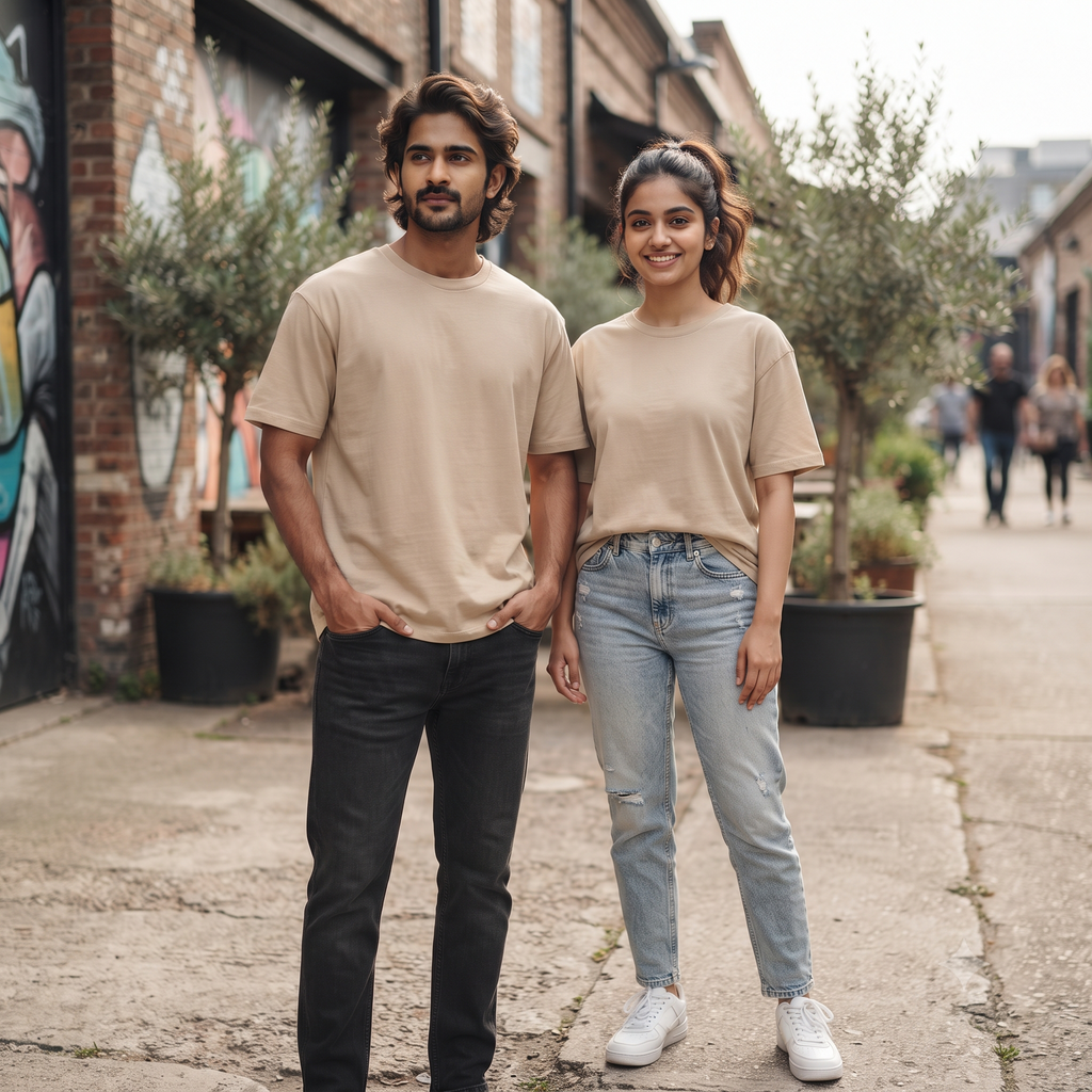 Plain	Beige	Oversized	T-Shirt