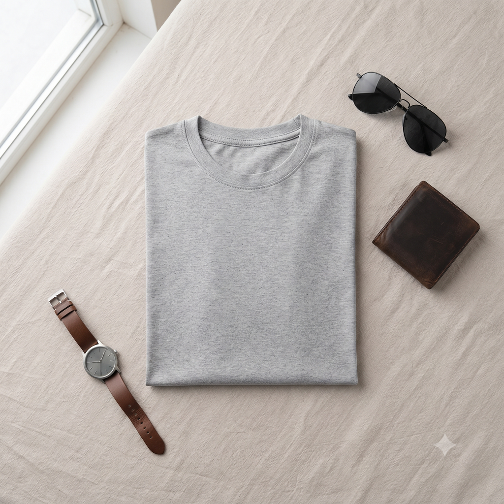 Plain	Grey	Melange	Oversized	T-Shirt