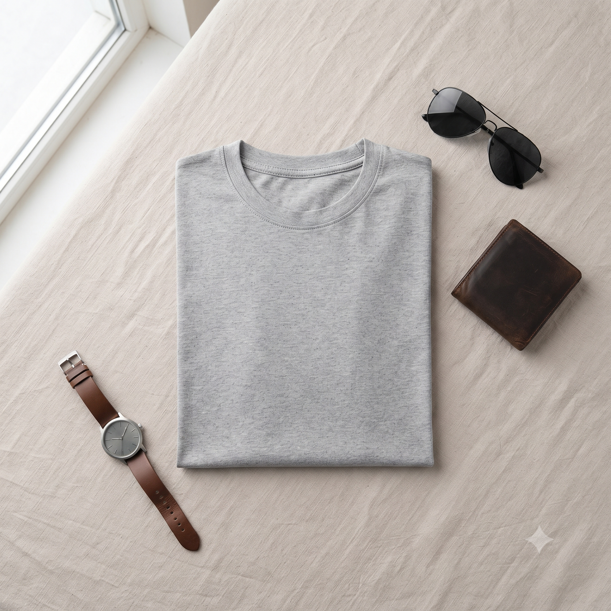 Plain	Grey	Melange	Oversized	T-Shirt