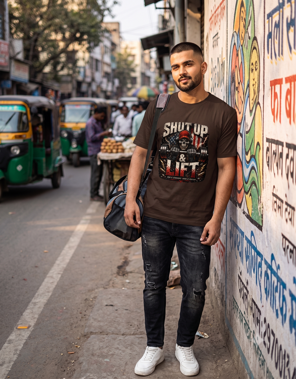 Shut Up & Lift Skull Classic T-Shirt – Men's Graphic Gym Tee