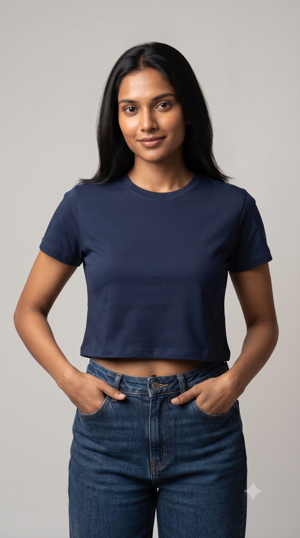 Navy	Blue	Plain	Crop	Top