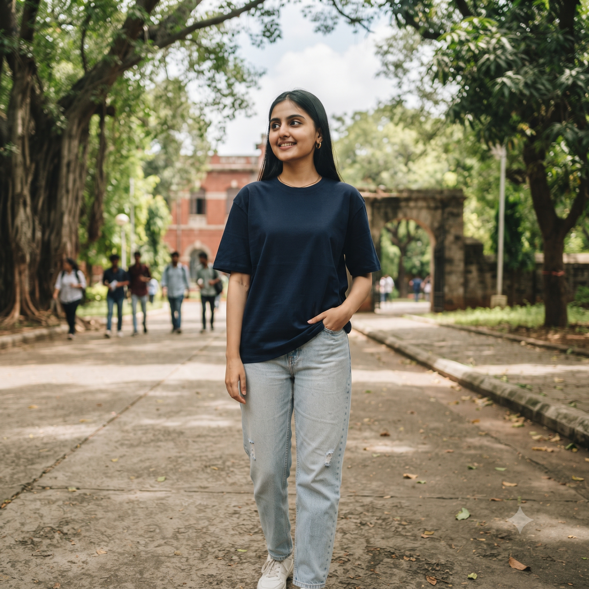 Plain	Navy	Blue	Oversized	T-Shirt