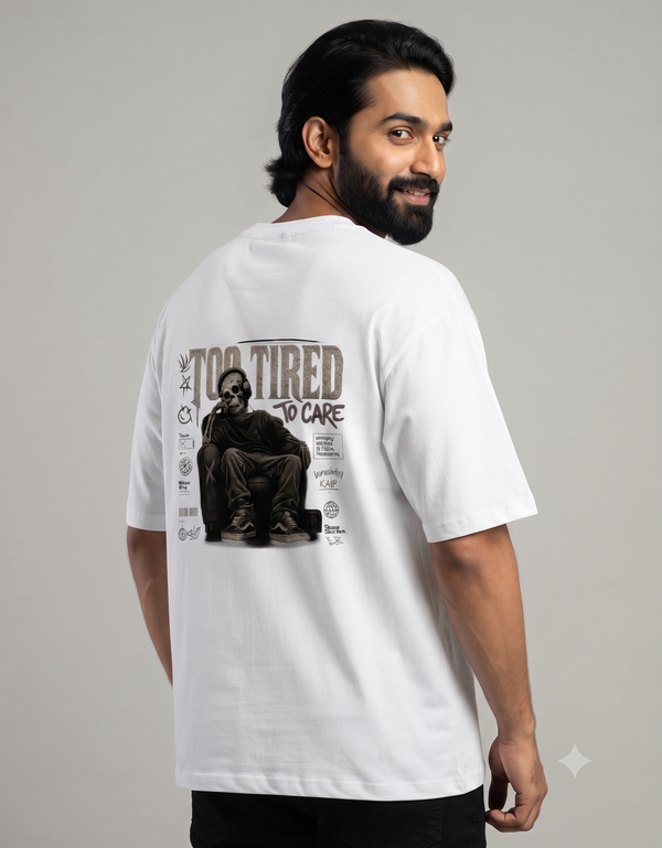 Too Tired To Care Oversized T-Shirt – Men's Graphic Tee