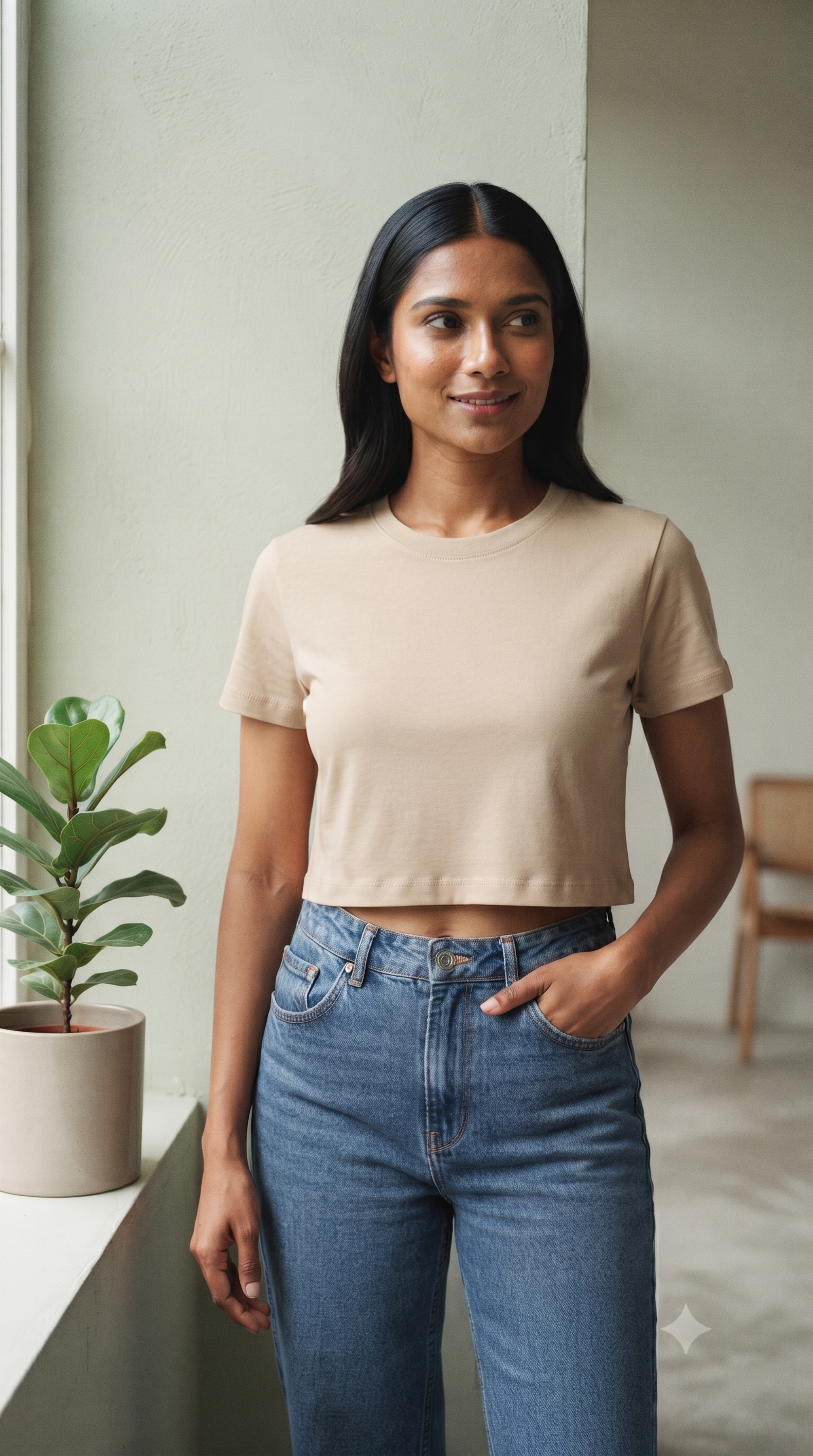 Beige	Plain	Crop	Top