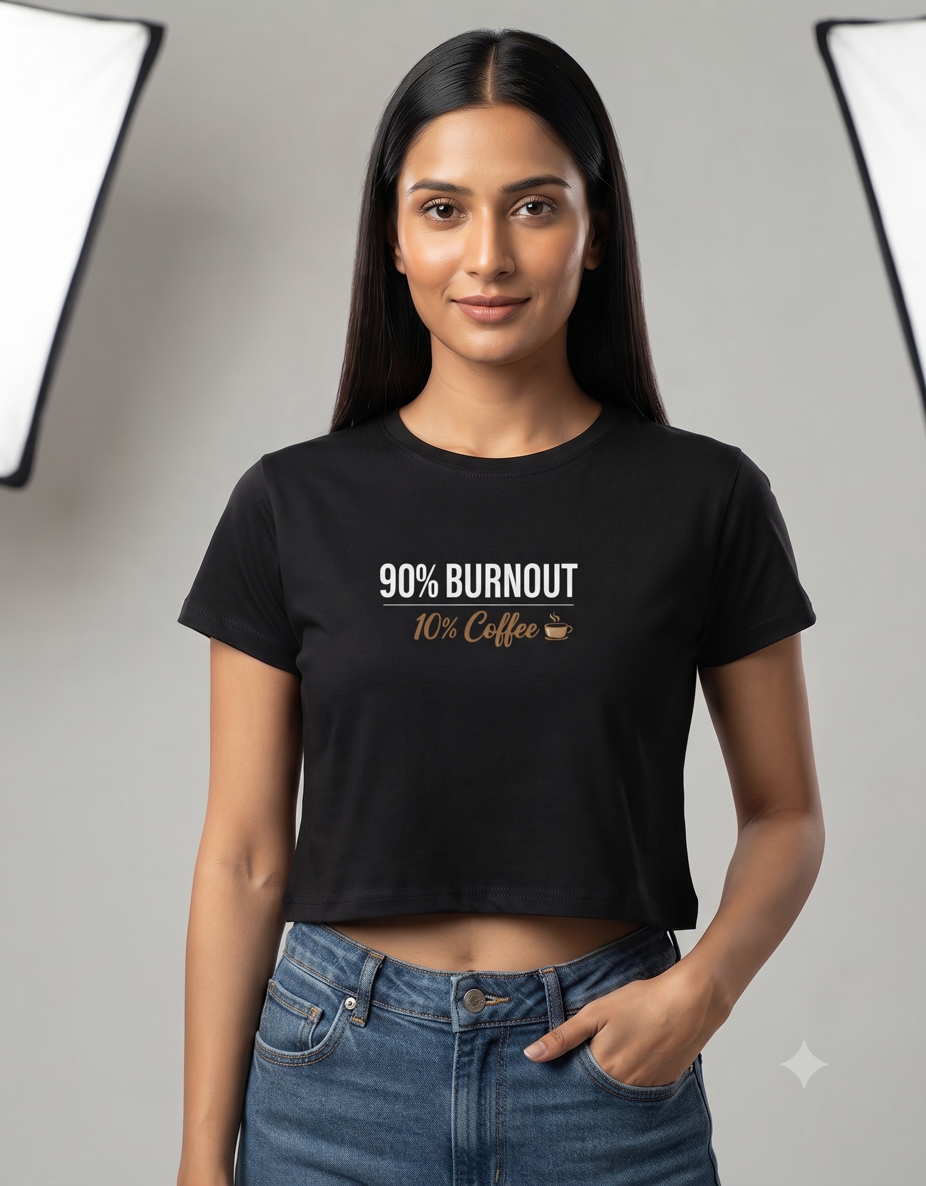 90% Burnout 10% Coffee Crop Top – Women's Graphic Tee