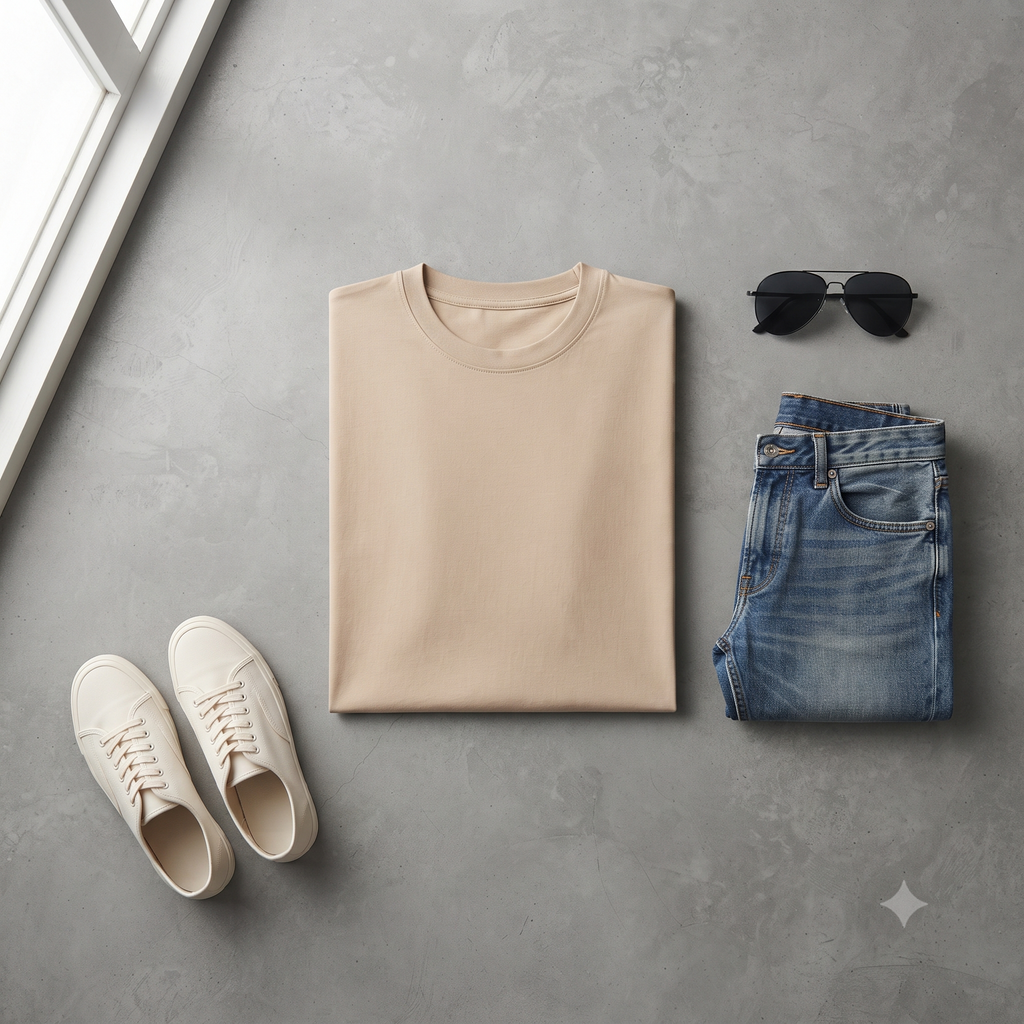 Plain	Beige	Oversized	T-Shirt