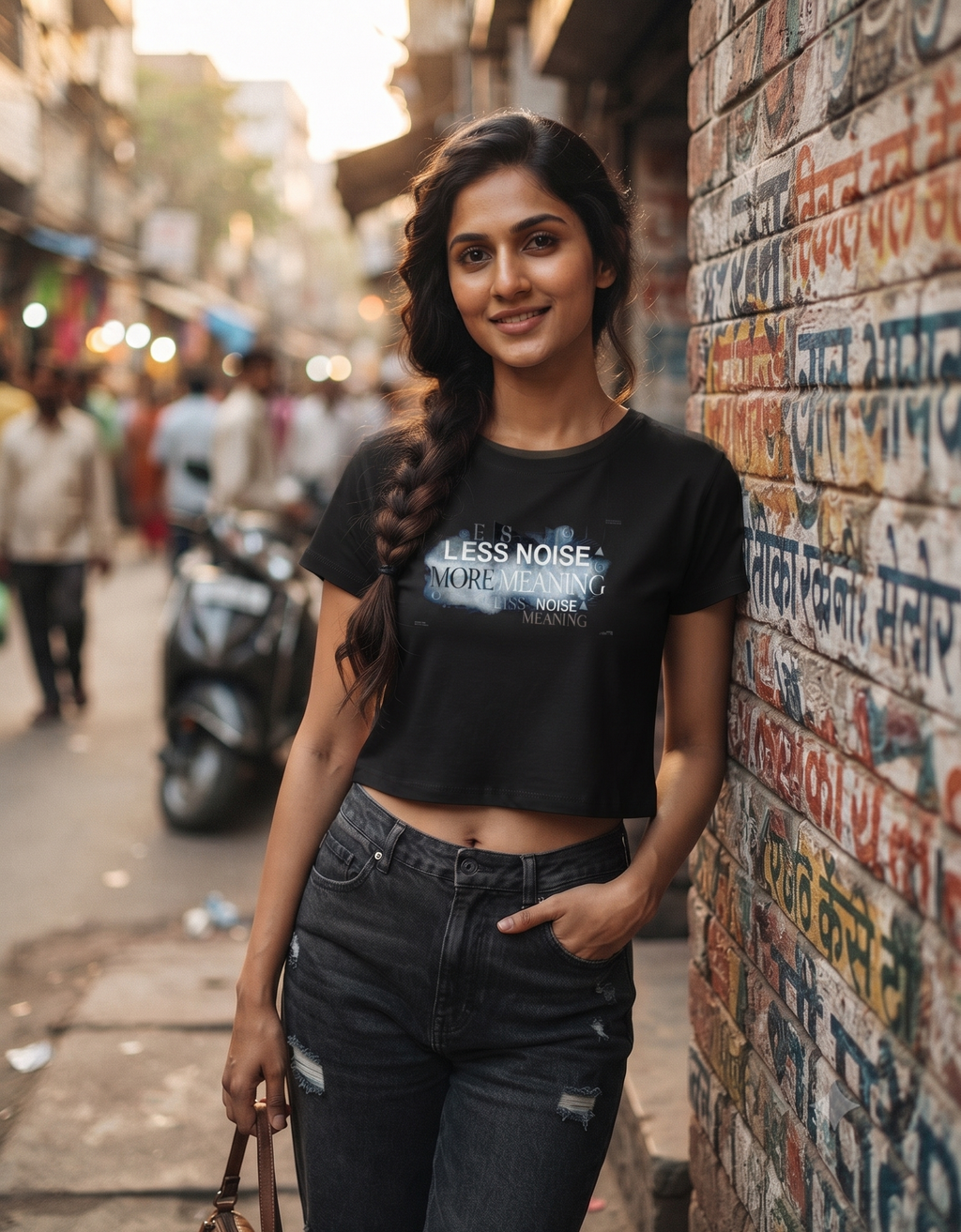 Less Noise More Meaning Crop Top | Minimalist Tee – Vibzo