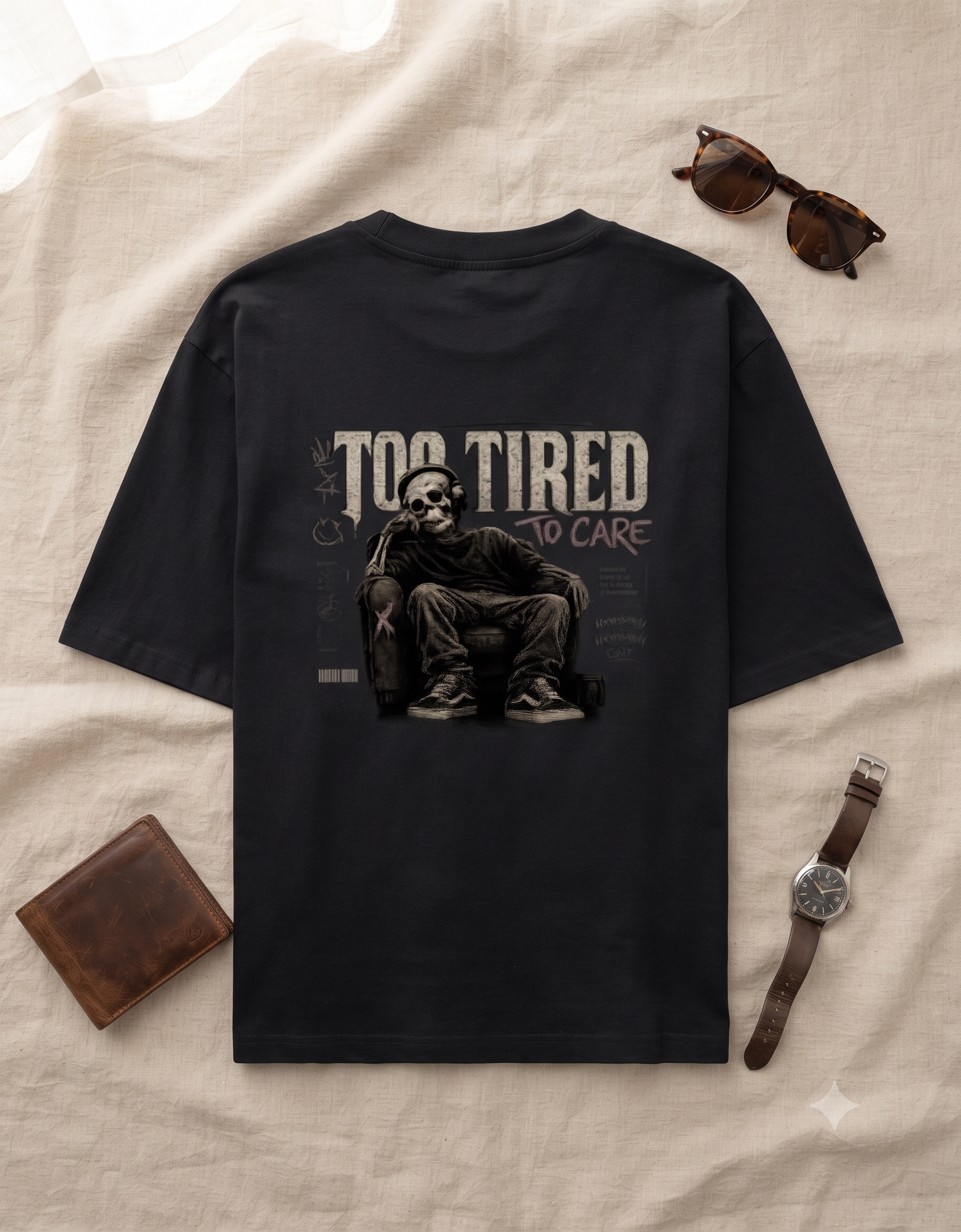 Too Tired To Care Oversized T-Shirt – Men's Graphic Tee