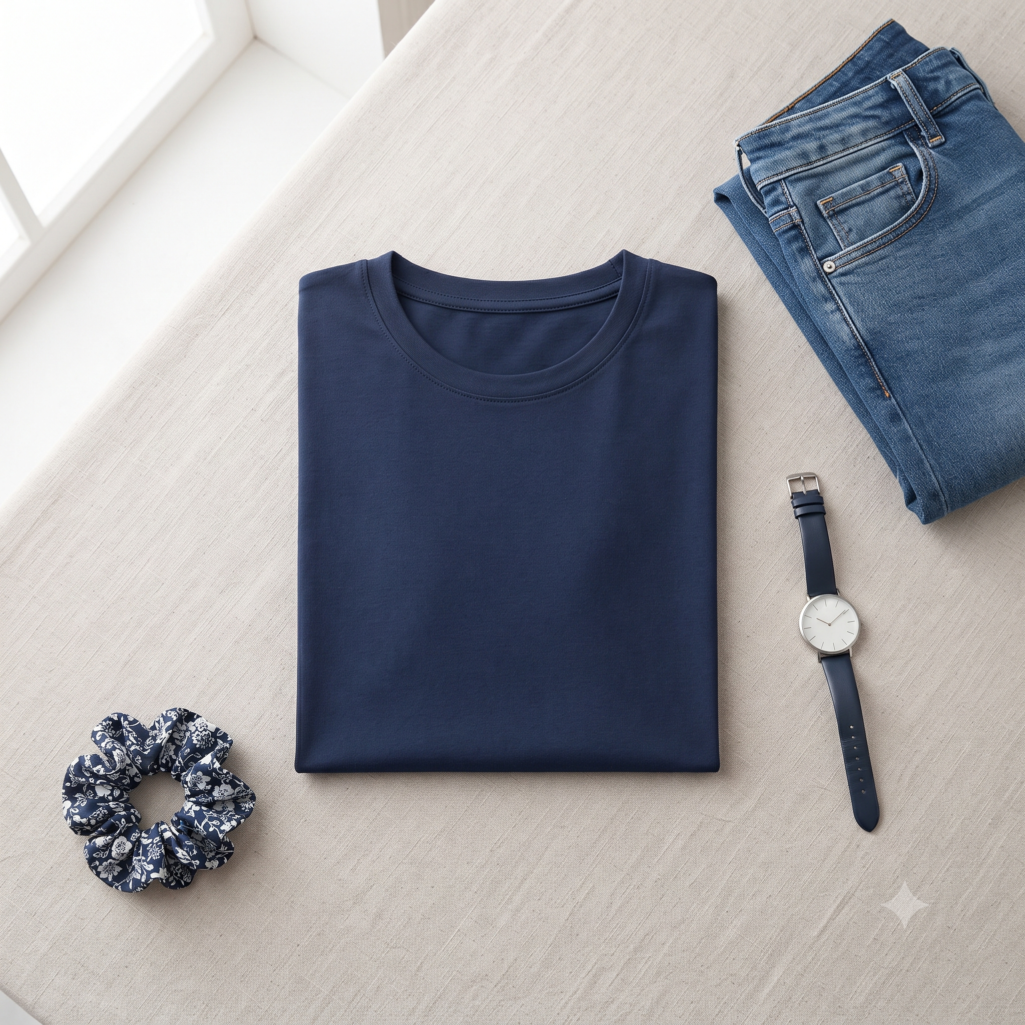 Women's	Classic	Plain	Navy	Blue	T-Shirt