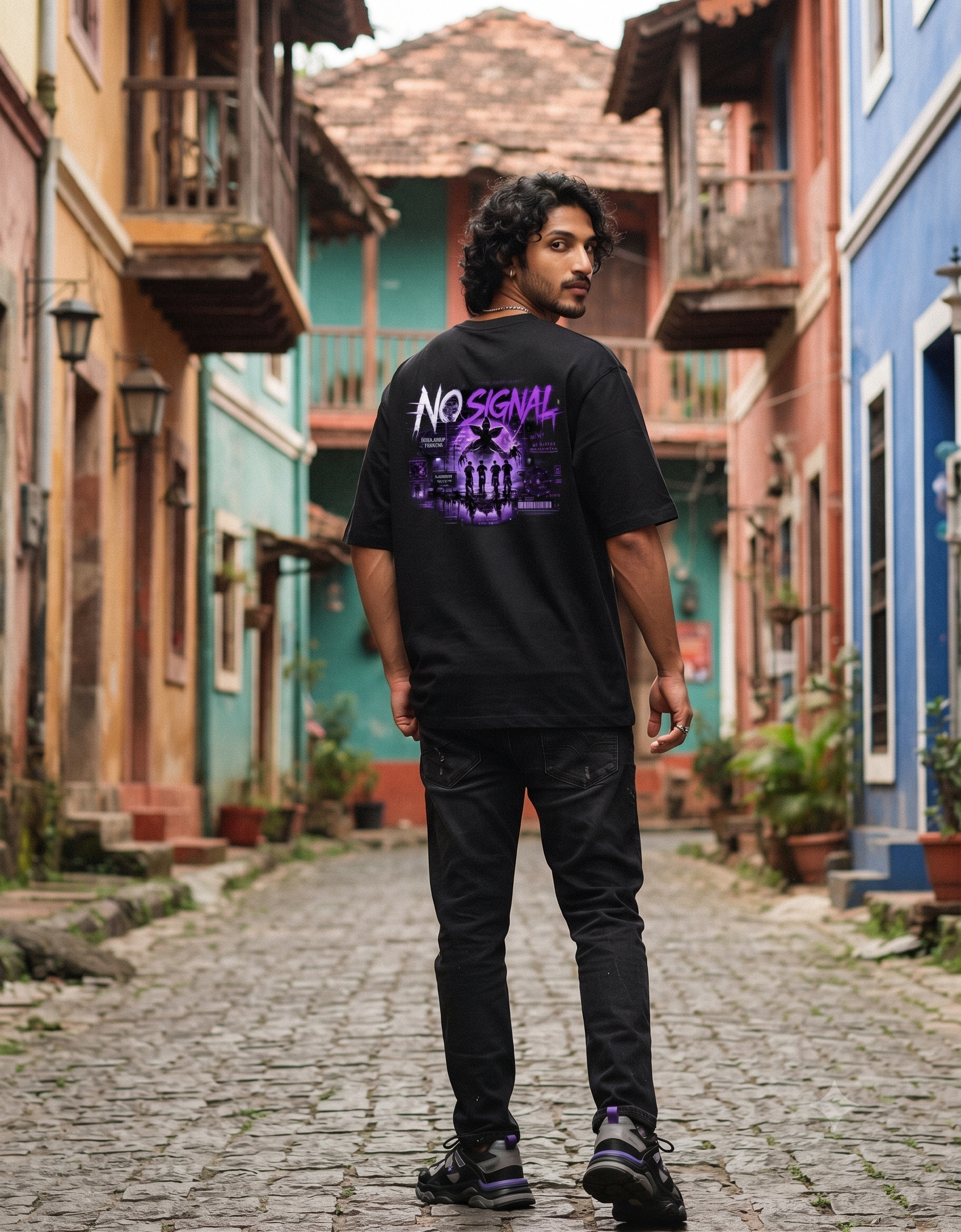 No Signal Retro Horror Oversized T-Shirt – Men's Graphic Tee