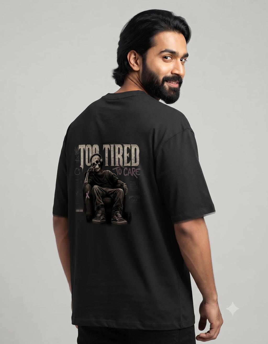 Too Tired To Care Oversized T-Shirt – Men's Graphic Tee