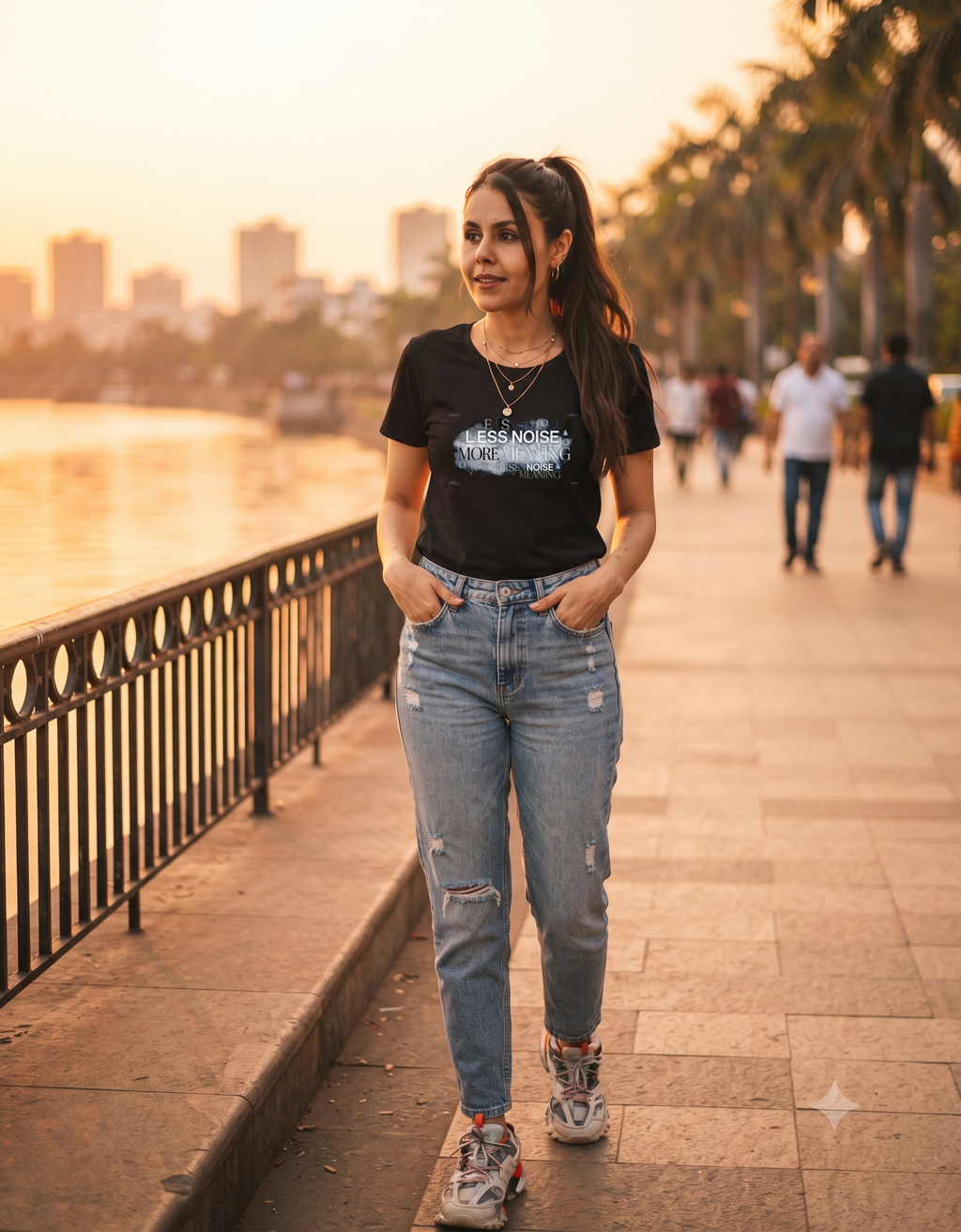 Less Noise More Meaning Watercolor Graphic Women's Classic T-Shirt – Tee