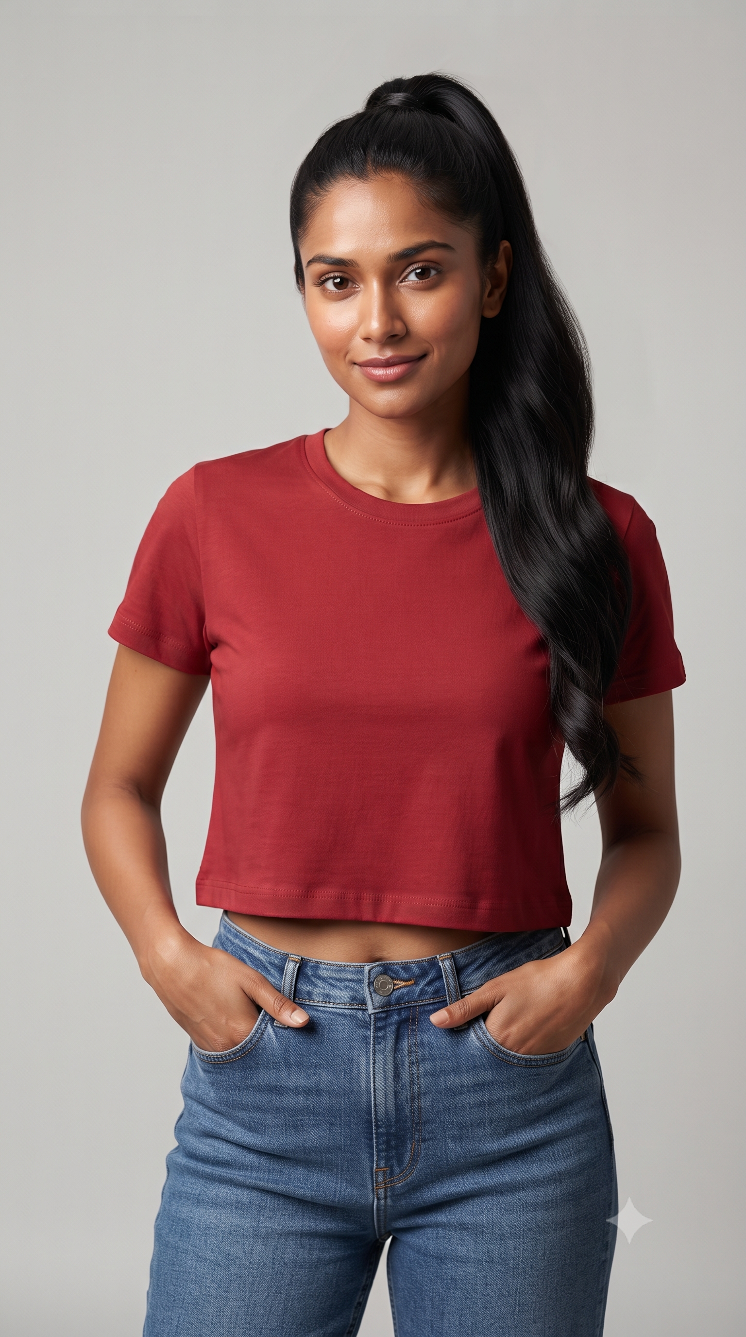 Red	Plain	Crop	Top
