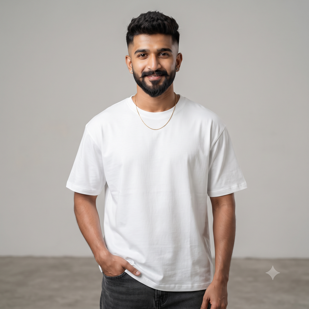 Plain	White	Oversized	T-Shirt