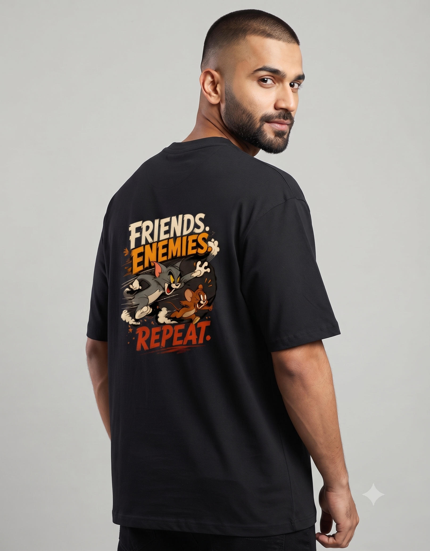 Friends. Enemies. Repeat. Retro Cartoon Oversized T-Shirt – Men's Graphic Tee