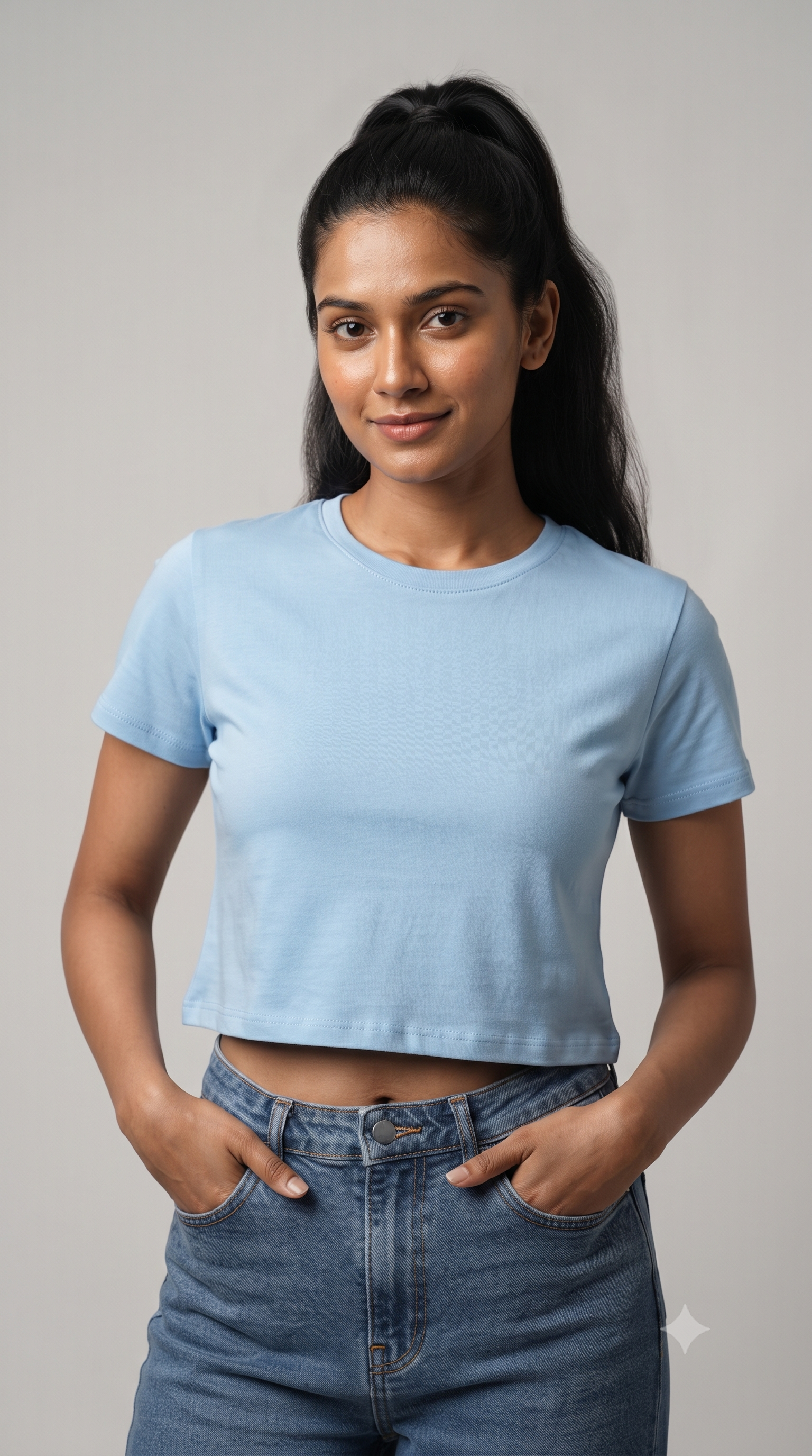 SkyBlue	Plain	Crop	Top