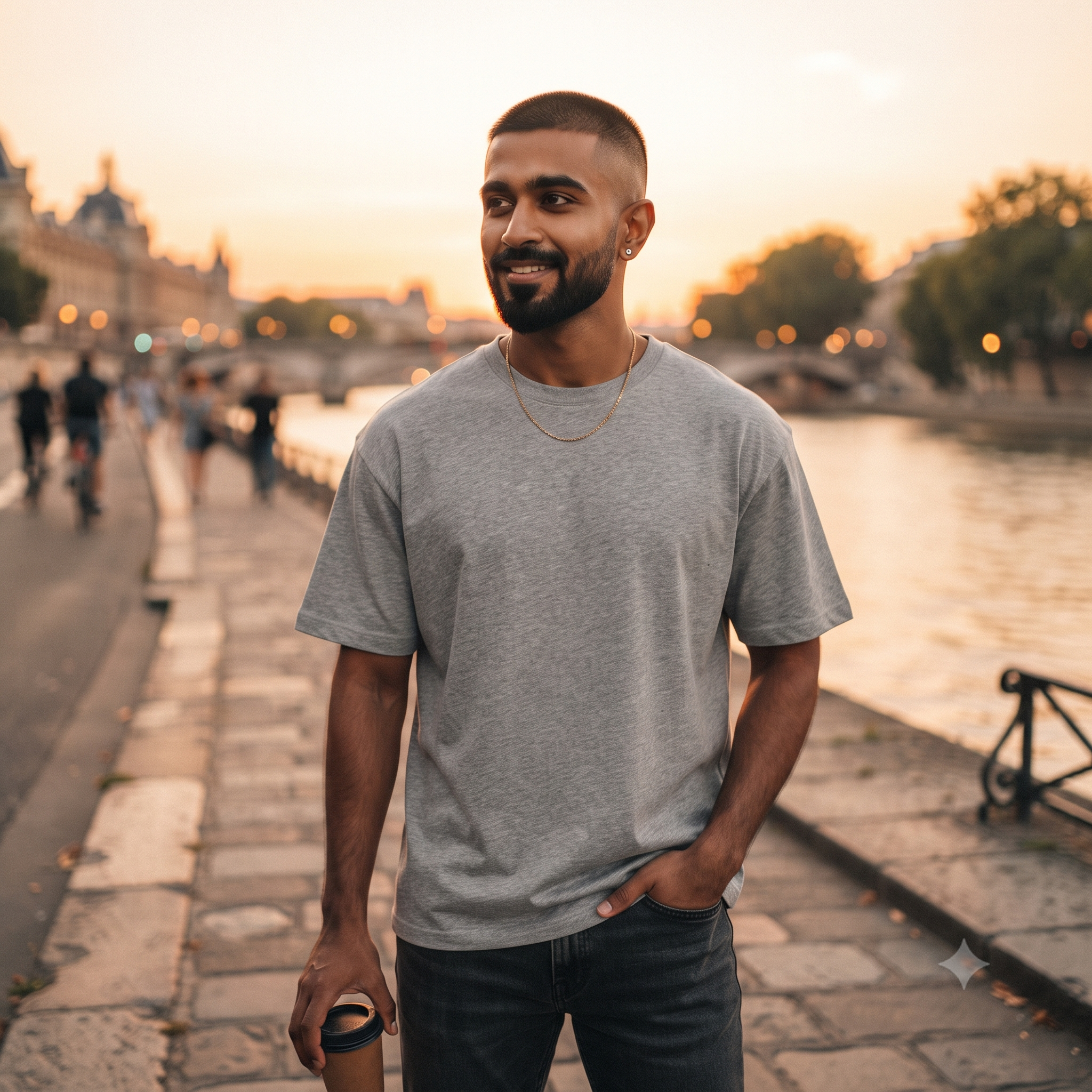 Plain	Grey	Melange	Oversized	T-Shirt