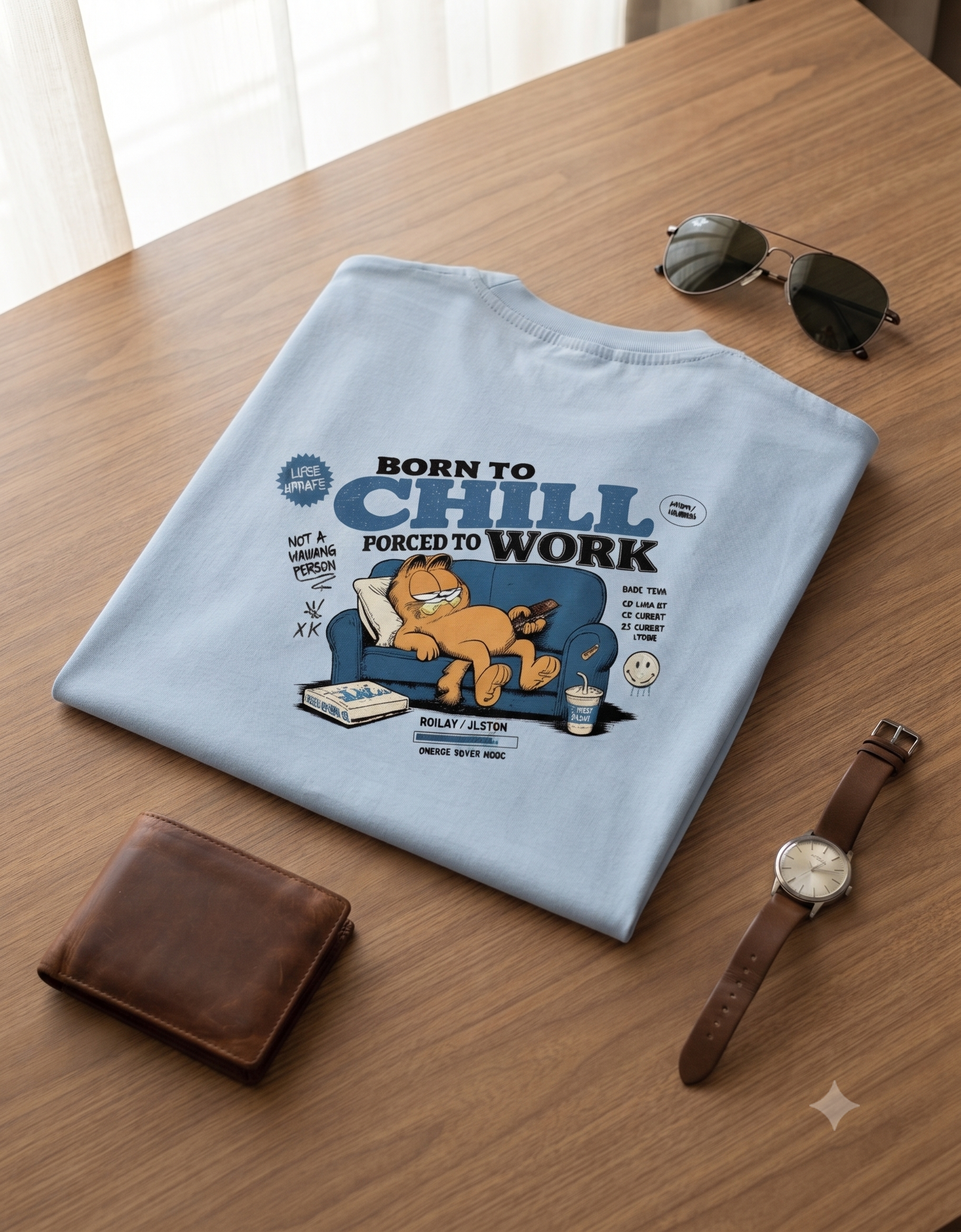 Born To Chill Lazy Cat Oversized T-Shirt – Men's Graphic Tee