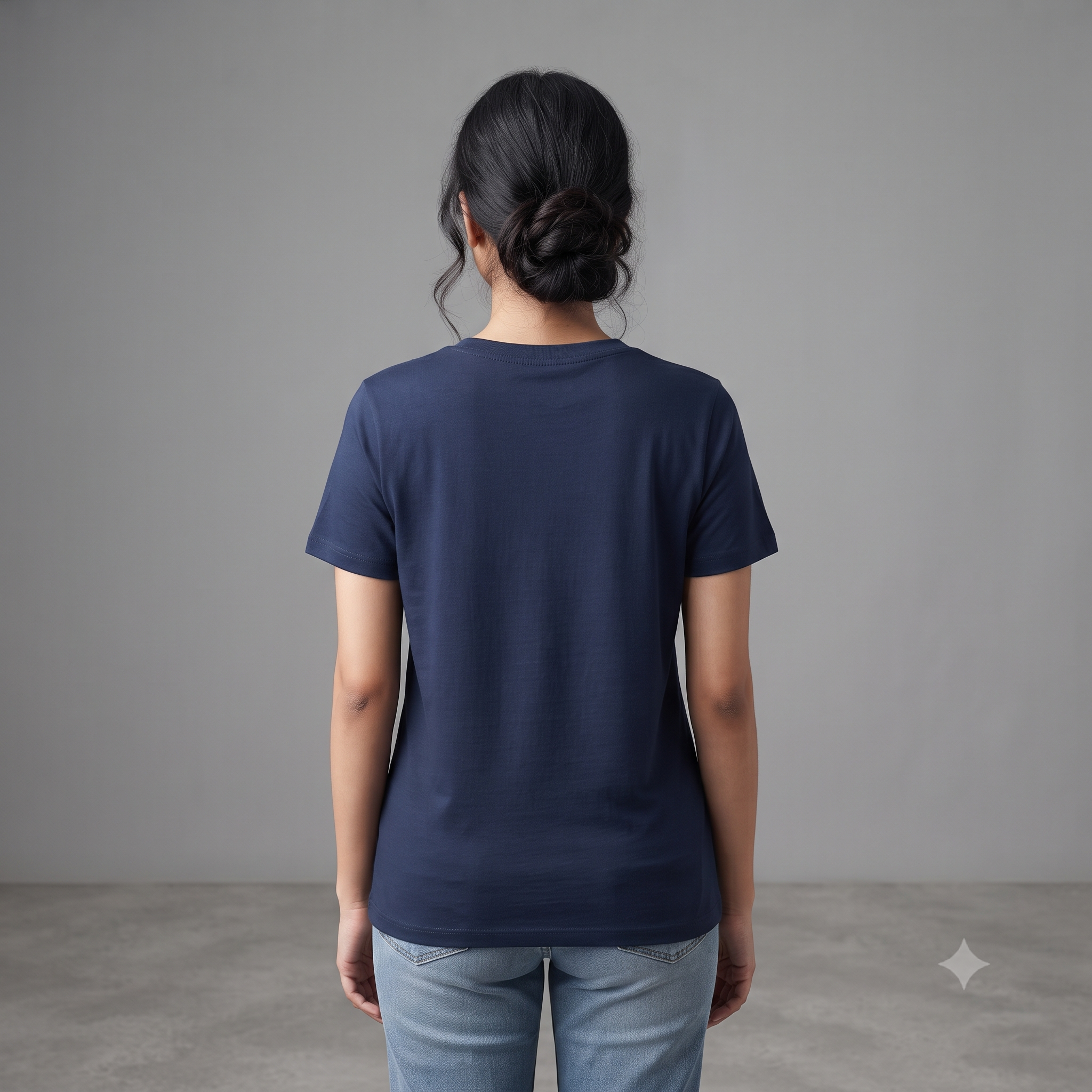 Women's	Classic	Plain	Navy	Blue	T-Shirt
