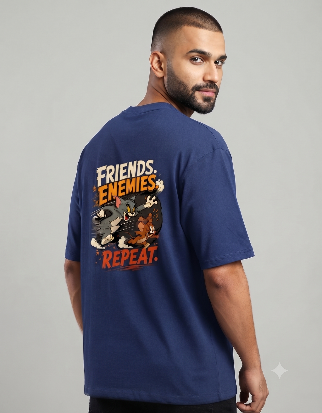 Friends. Enemies. Repeat. Retro Cartoon Oversized T-Shirt – Men's Graphic Tee