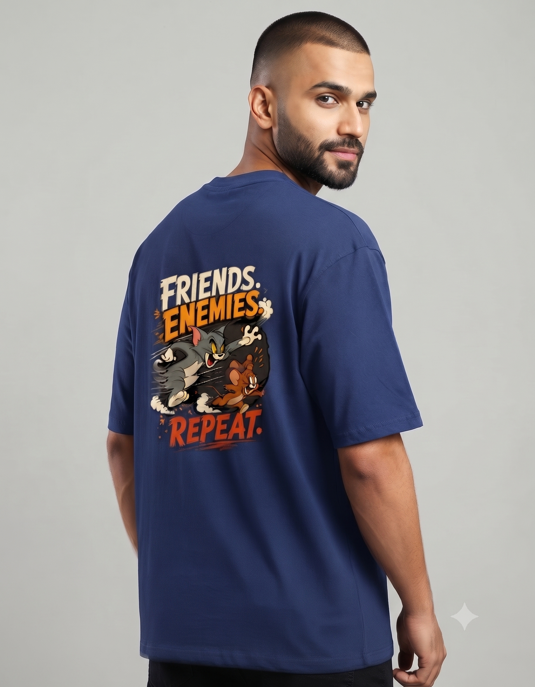 Friends. Enemies. Repeat. Retro Cartoon Oversized T-Shirt – Men's Graphic Tee