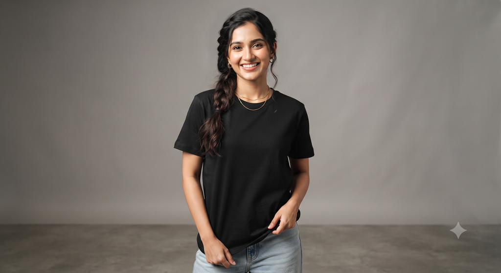 Women's	Classic	Plain	Black	T-Shirt