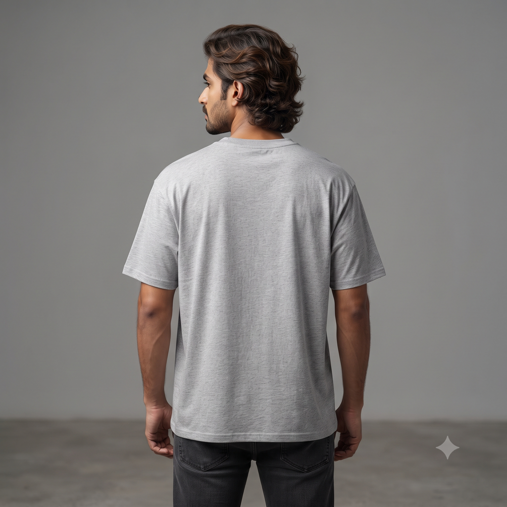 Plain	Grey	Melange	Oversized	T-Shirt