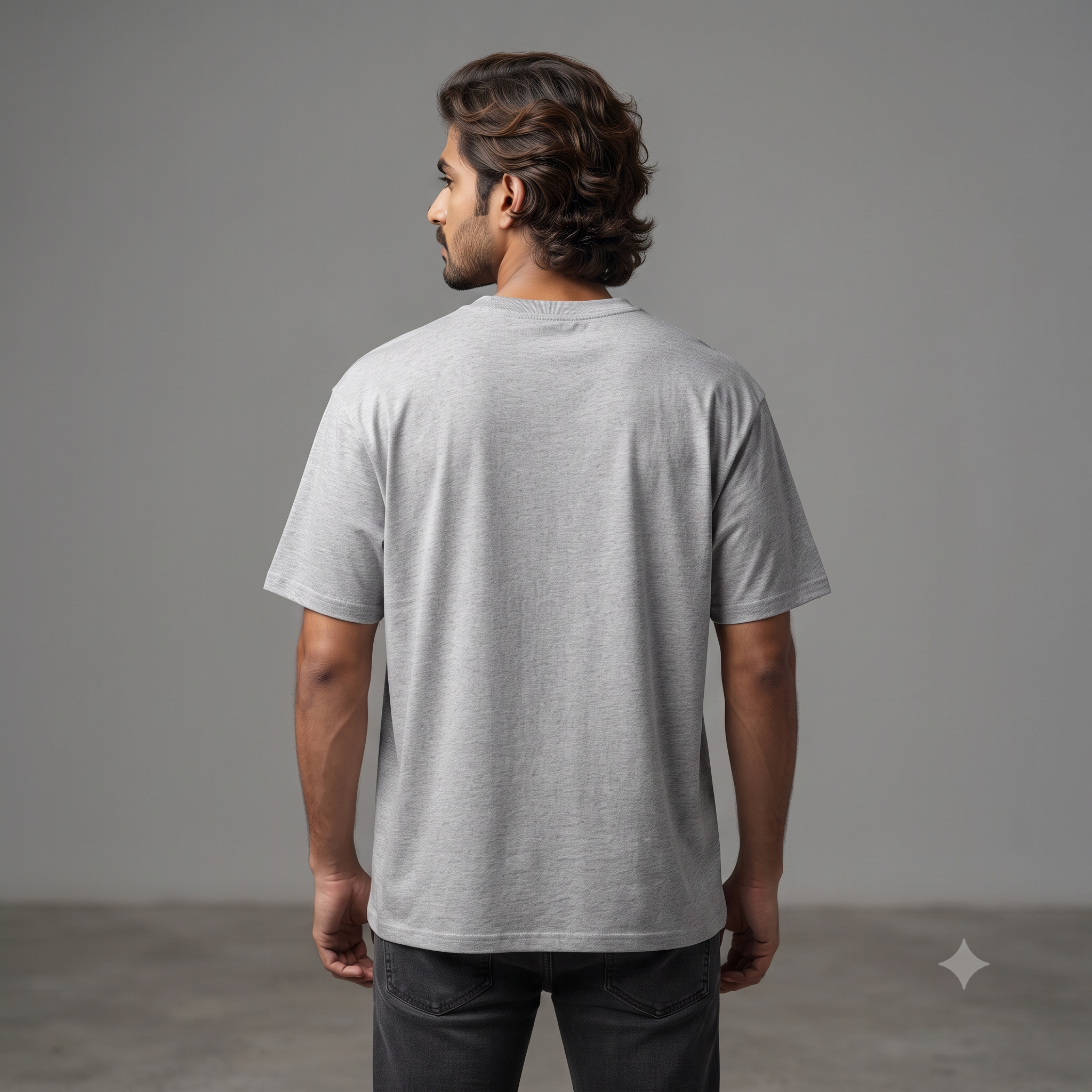 Plain	Grey	Melange	Oversized	T-Shirt