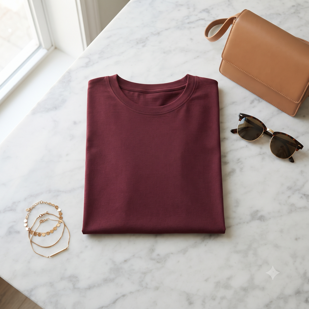 Plain	Maroon	Oversized	T-Shirt